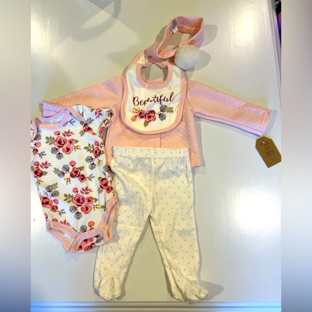 Chick Pea Newborn Girl Pink Floral Outfit Set‎ Size 3-6 Month NWT